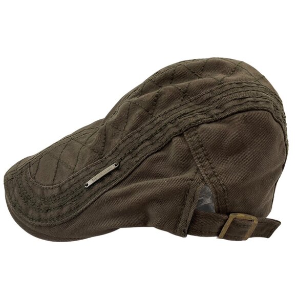 VTG Born Fashion Y2K Quilted Olive Green Cotton Flat Newsboy Cap Hat Adjustable - Picture 1 of 8